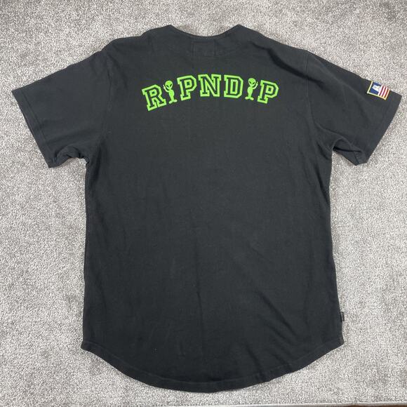 RIPNDIP Baseball Jersey Mens Large Lord Nermal Cat Alien Spell Out Patches - Picture 9 of 15